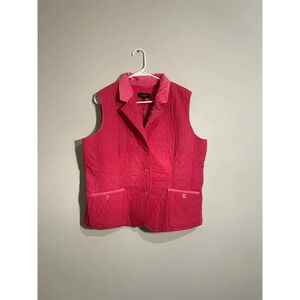 Talbots Pink Quilted Button Front Vest with‎ Corduroy Collar